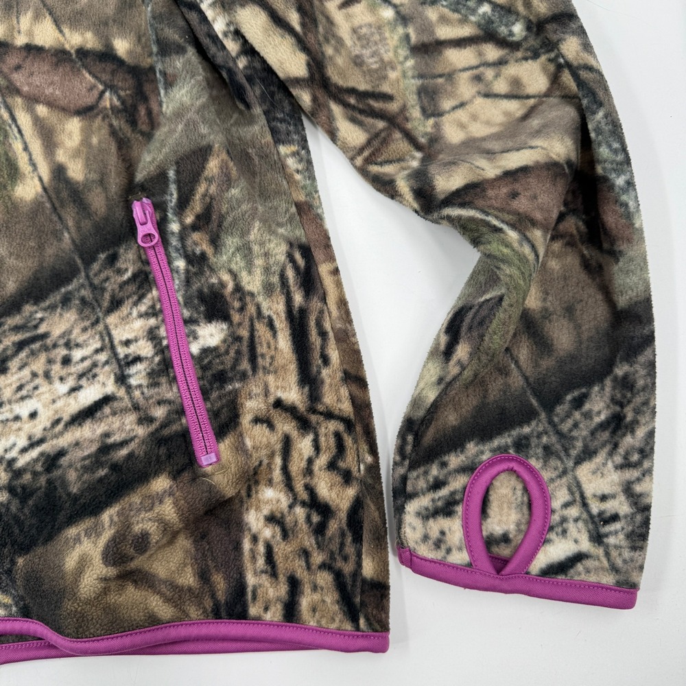 Mossy‎ Oak Fleece Jacket Girls Large 12-14 Camo Pink Trim Full Zip Mock Neck - Picture 4 of 8